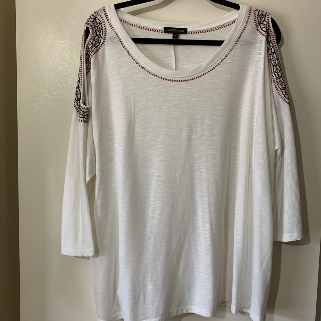 Lane Bryant Aztec Print Cold Shoulder Cream Top